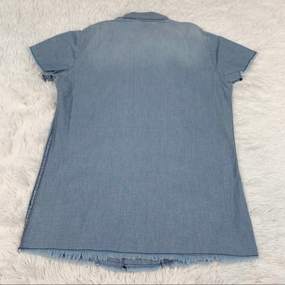 Etienne Marcel New Short Sleeve chambray Button-Up Top Embroidered US Navy blue - Picture 7 of 10